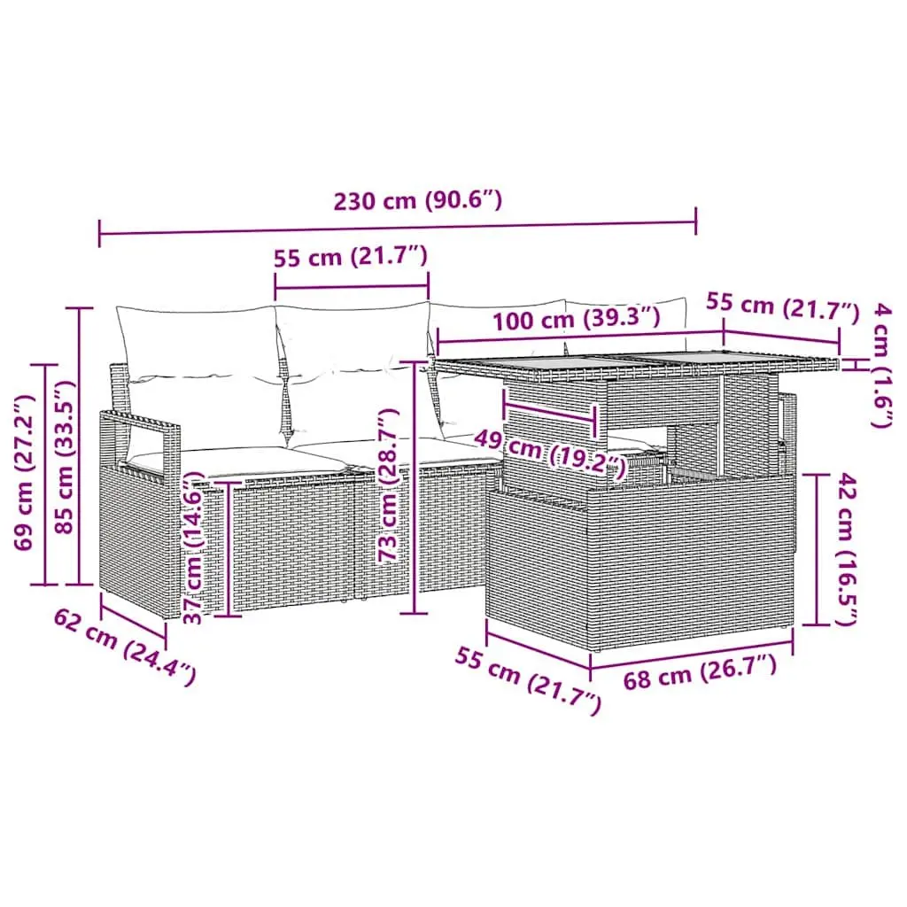 5-Piece Black Modular Outdoor Garden Sofa Set with Storage
