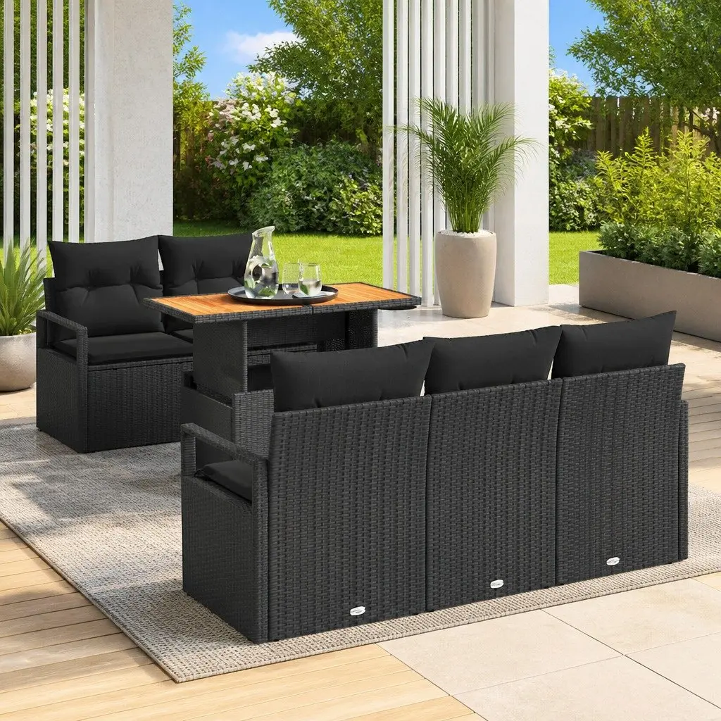 Garden Sofa Set Poly Rattan Steel 6 Piece Black Outdoor Furniture Modular Lounge with Storage Table