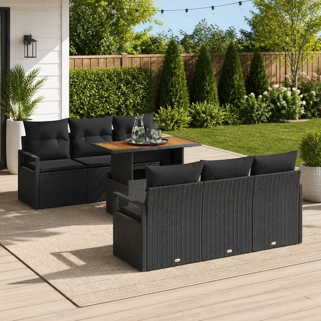 Garden Sofa Set Poly Rattan 7 Pieces Outdoor Furniture Black
