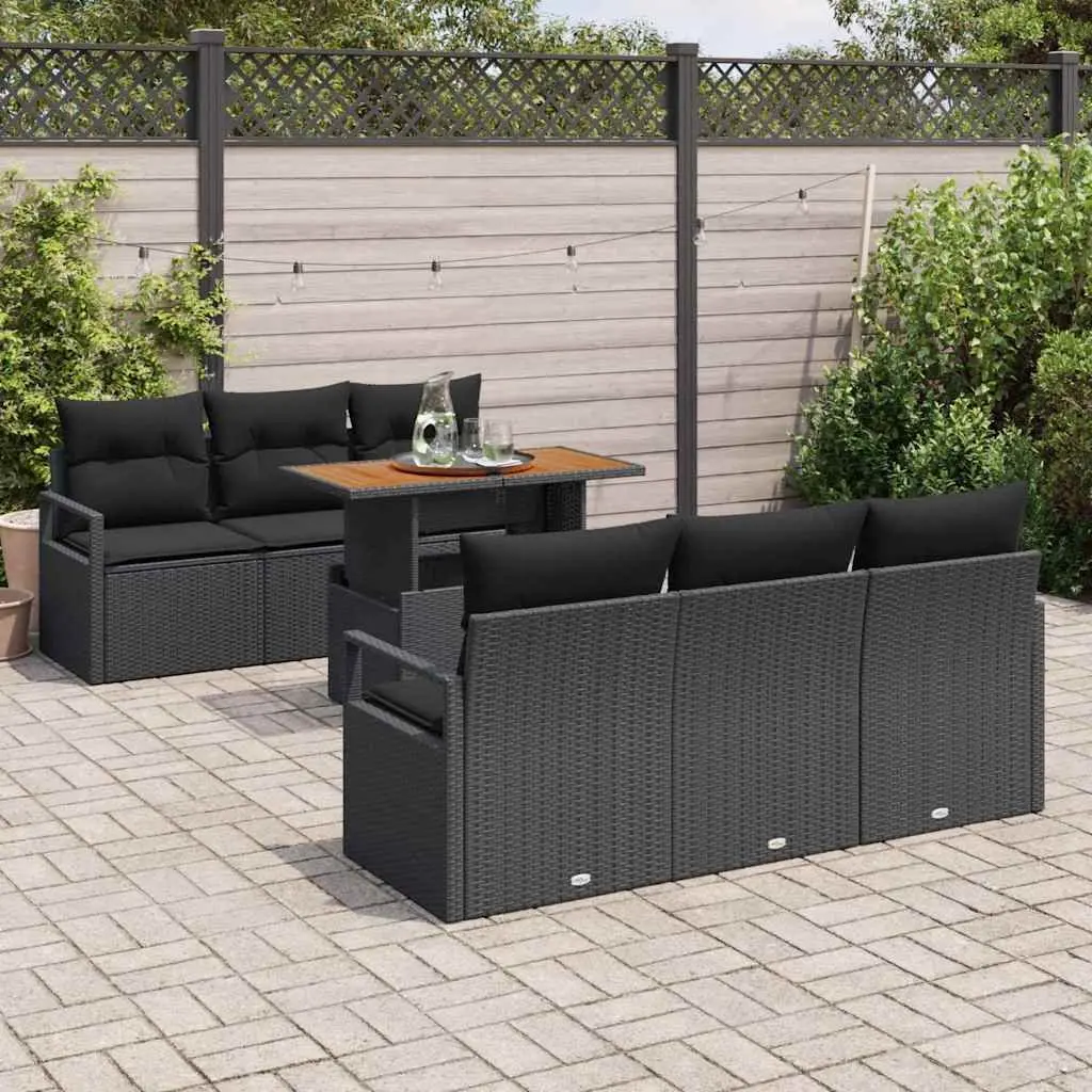 Garden Sofa Set Poly Rattan 7 Pieces Outdoor Furniture Black