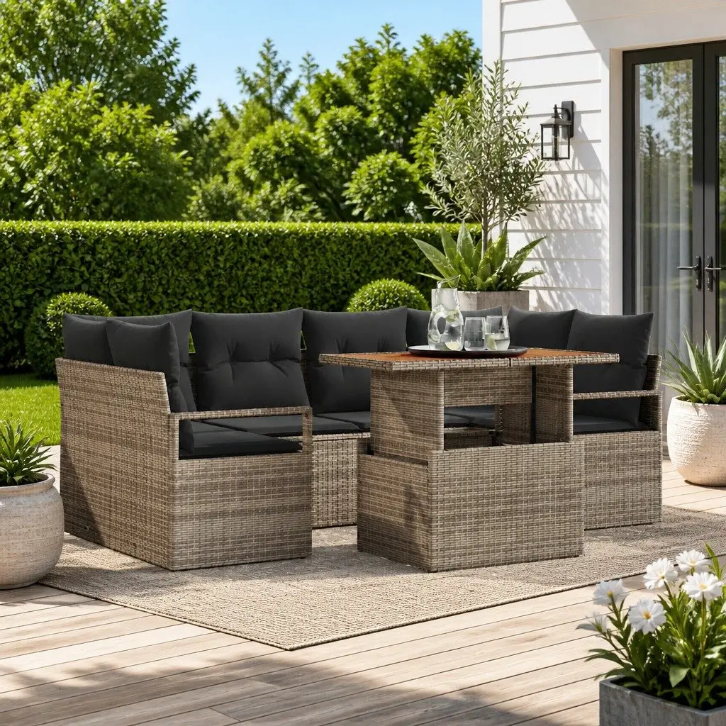 Modular Outdoor Garden Sofa Set 7-Piece Grey Rattan
