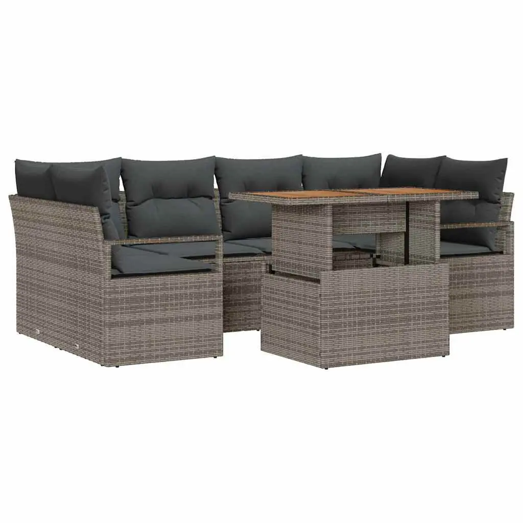 Modular Outdoor Garden Sofa Set 7-Piece Grey Rattan
