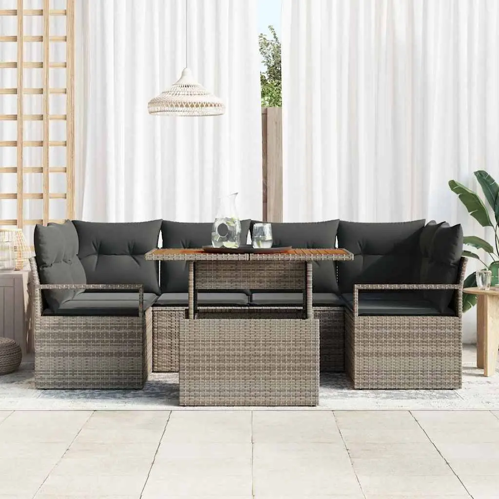 Modular Outdoor Garden Sofa Set 7-Piece Grey Rattan