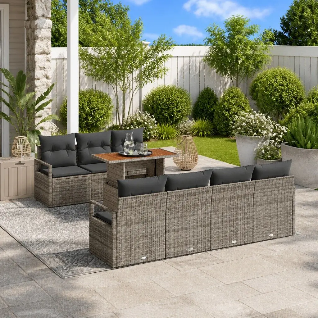 8-Piece Grey Poly Rattan Garden Sofa Set with Storage