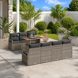 8-Piece Grey Poly Rattan Garden Sofa Set with Storage