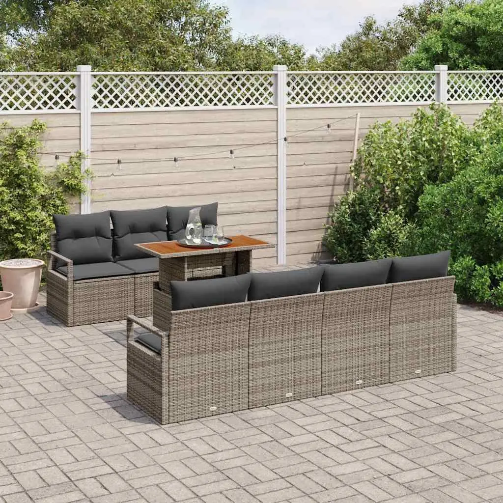 8-Piece Grey Poly Rattan Garden Sofa Set with Storage