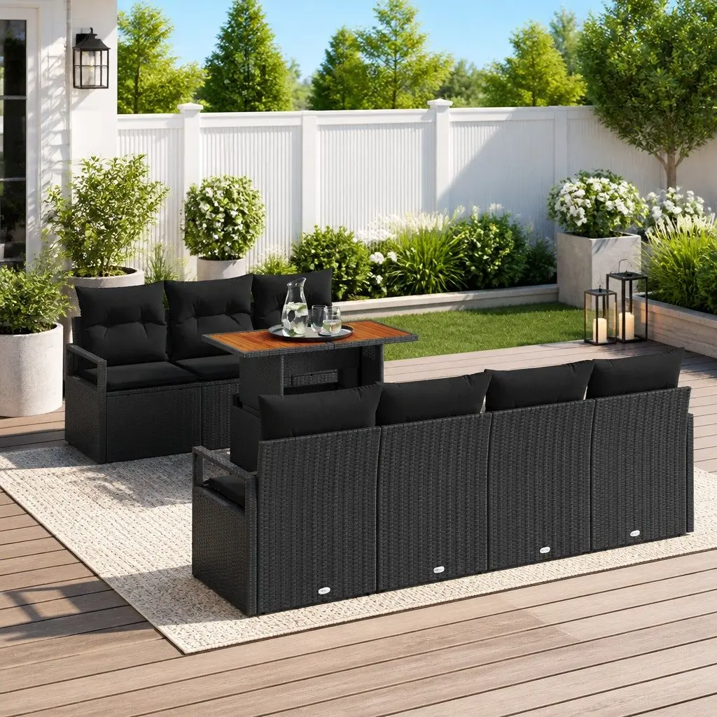 8 Piece Modular Garden Sofa Set with Storage in Black