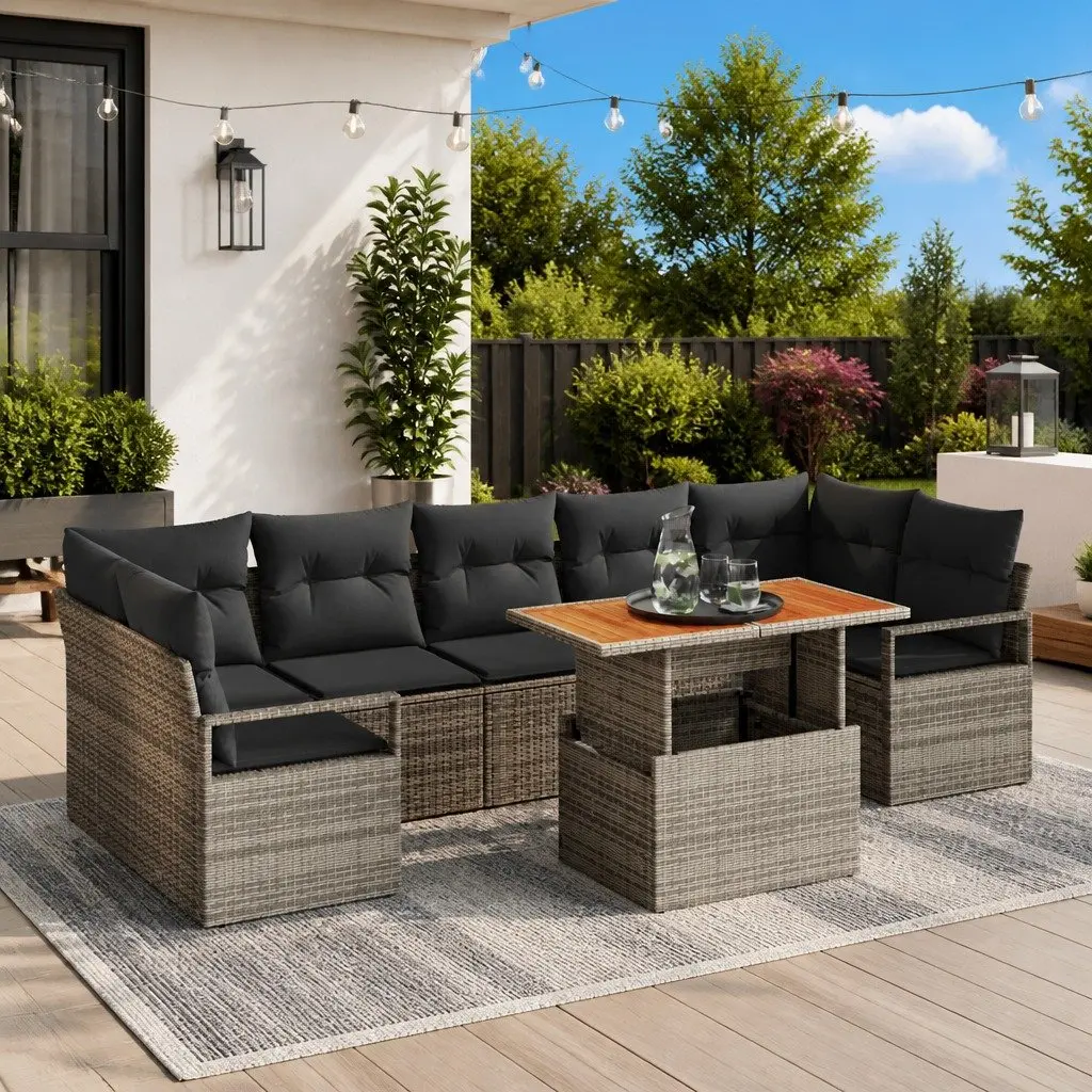 Garden Sofa Set Poly Rattan 8 Piece Modular Outdoor Furniture Grey