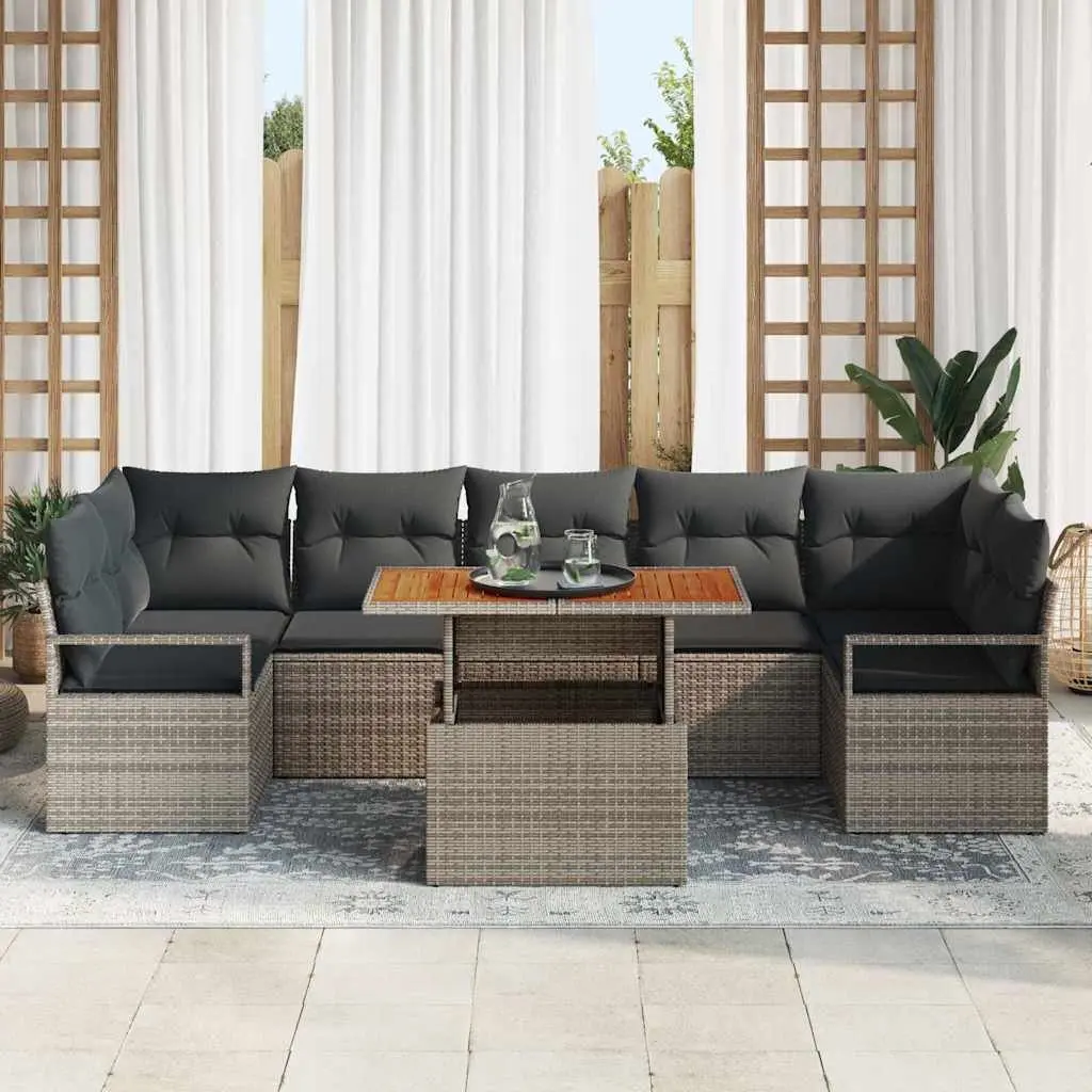 Garden Sofa Set Poly Rattan 8 Piece Modular Outdoor Furniture Grey