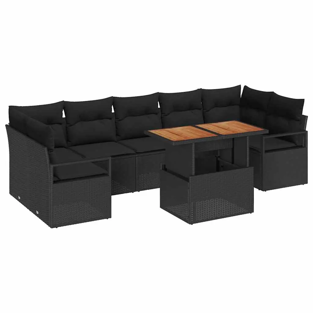 8-Piece Modular Black Rattan Garden Sofa Set