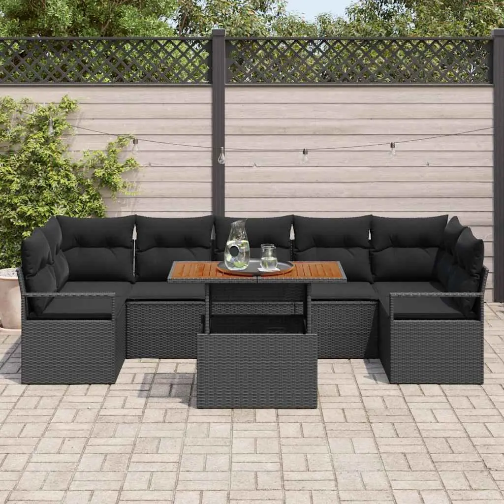8-Piece Modular Black Rattan Garden Sofa Set