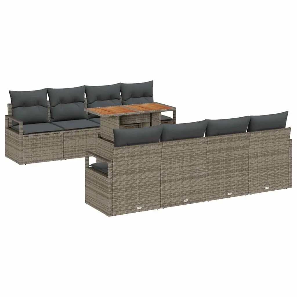 9 Piece Modular Grey Poly Rattan Garden Sofa Set