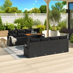 Premium Black Poly Rattan Outdoor Sofa Set - 9 Pieces