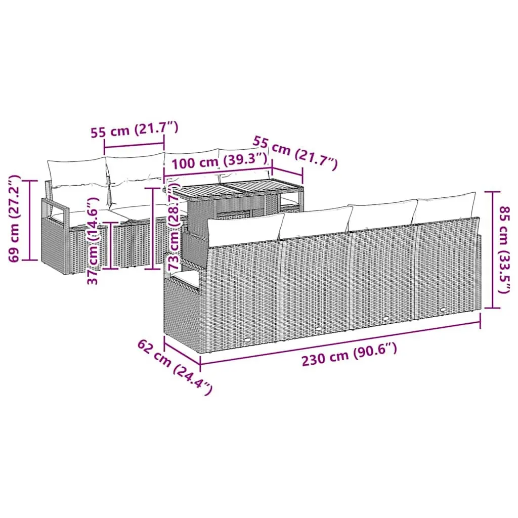 Outdoor Garden Sofa Set 9 Pieces Modular Black Poly Rattan Furniture with