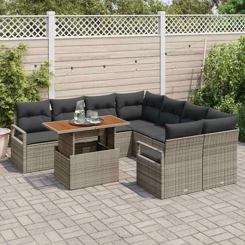 Garden Sofa Set Poly Rattan 9 Pieces Grey Outdoor Furniture