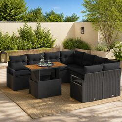 Black Poly Rattan Garden Sofa Set 9pcs with Storage