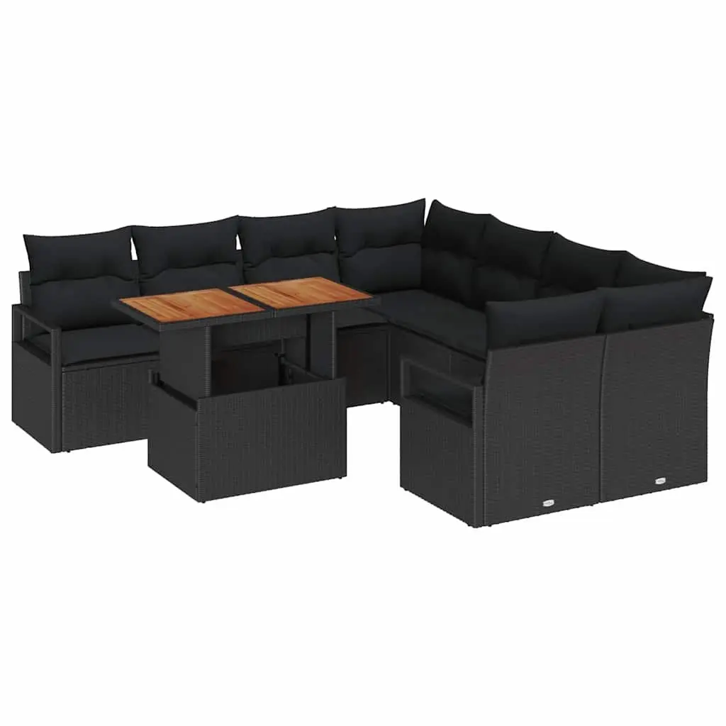 Black Poly Rattan Garden Sofa Set 9pcs with Storage