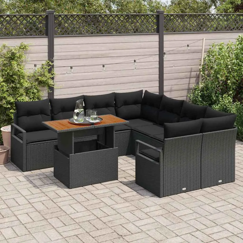 Black Poly Rattan Garden Sofa Set 9pcs with Storage