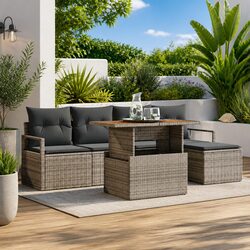 Stylish 6-Piece Grey Poly Rattan Garden Sofa Set