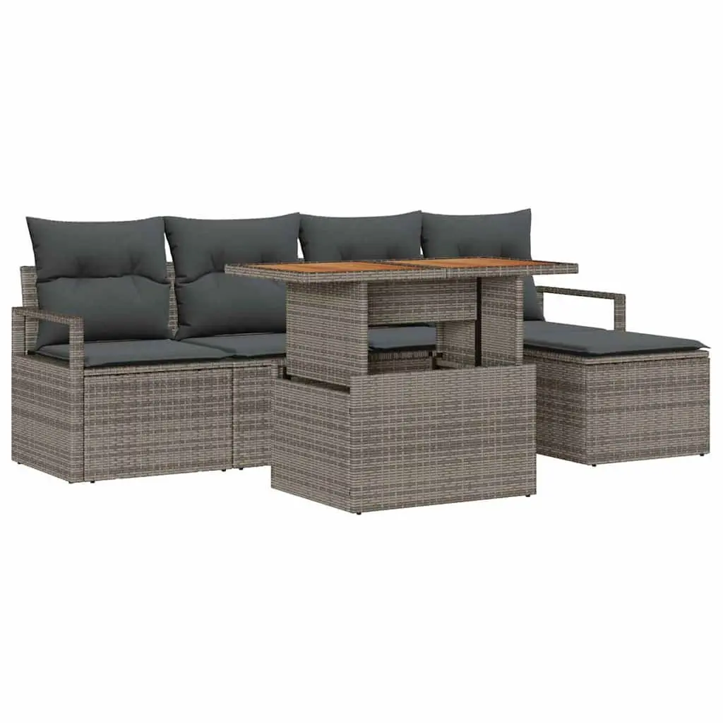 6-Piece Grey Poly Rattan Garden Sofa Set