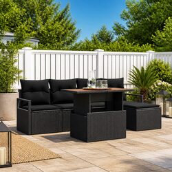 Premium 6 Piece Black Poly Rattan Garden Sofa Set