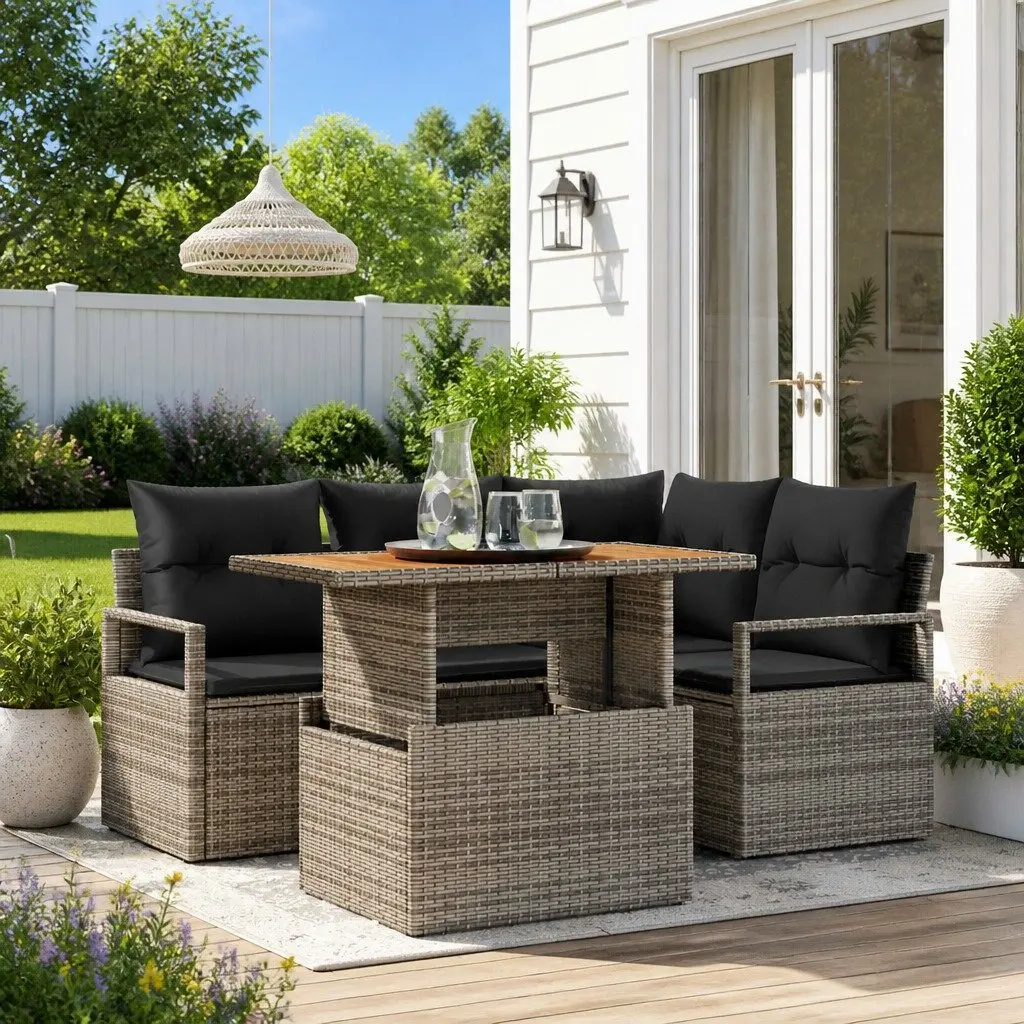 Garden Sofa Set Poly Rattan 5 Piece Grey