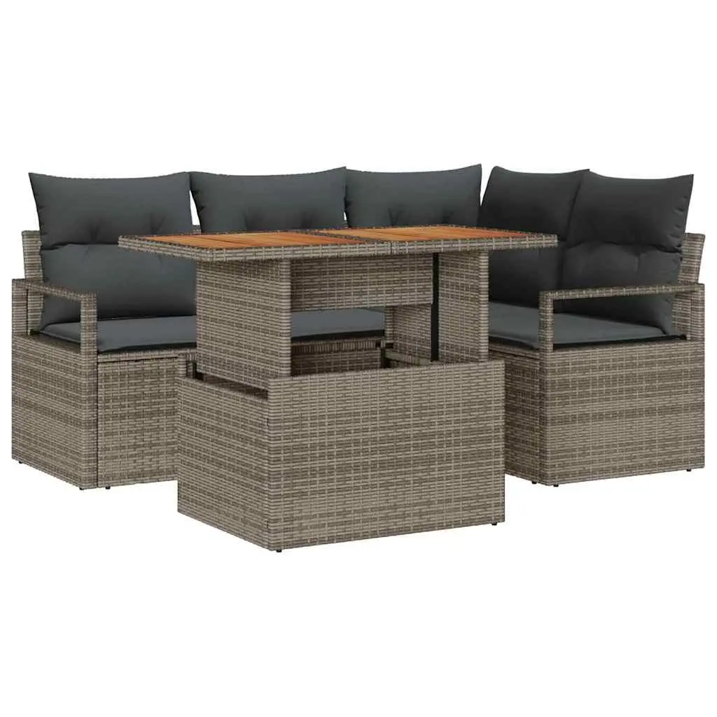 Garden Sofa Set Poly Rattan 5 Piece Grey
