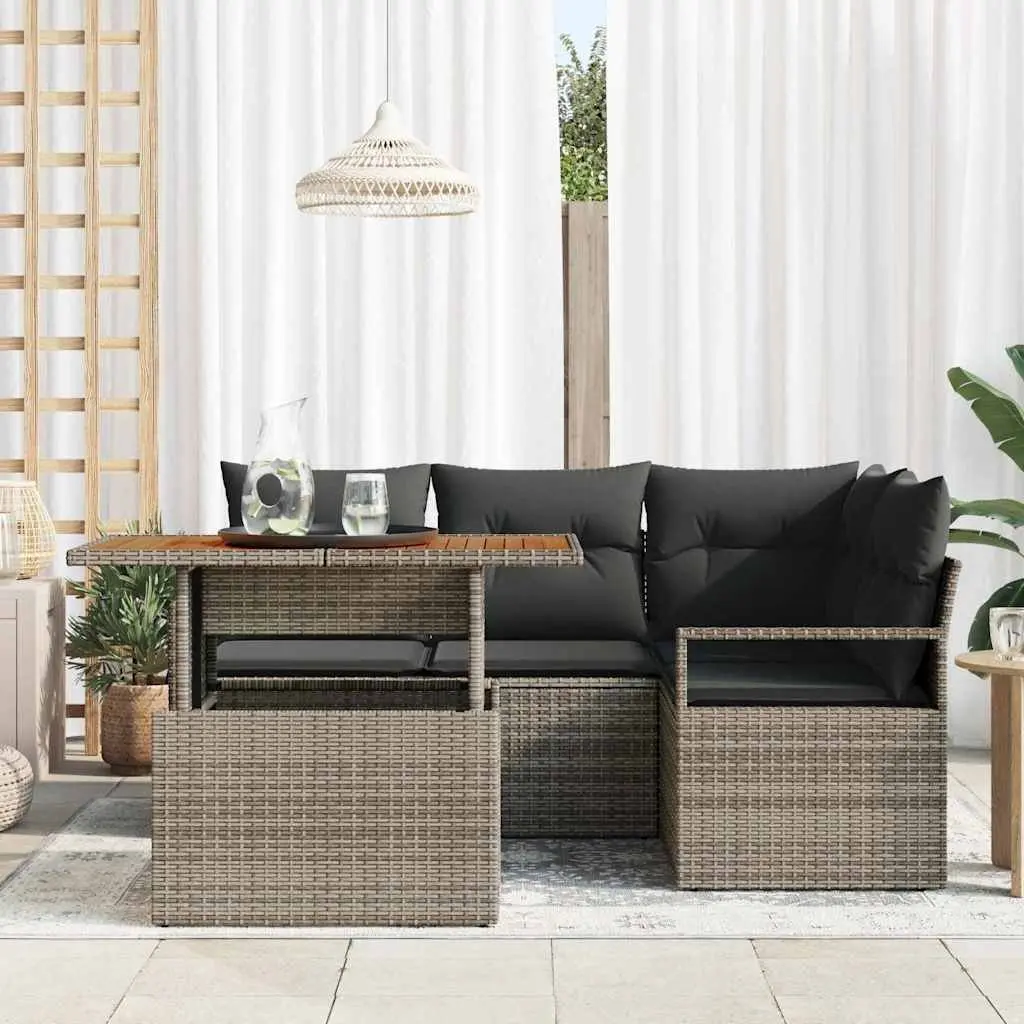 Garden Sofa Set Poly Rattan 5 Piece Grey