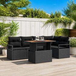6-Piece Modular Black Poly Rattan Garden Sofa Set
