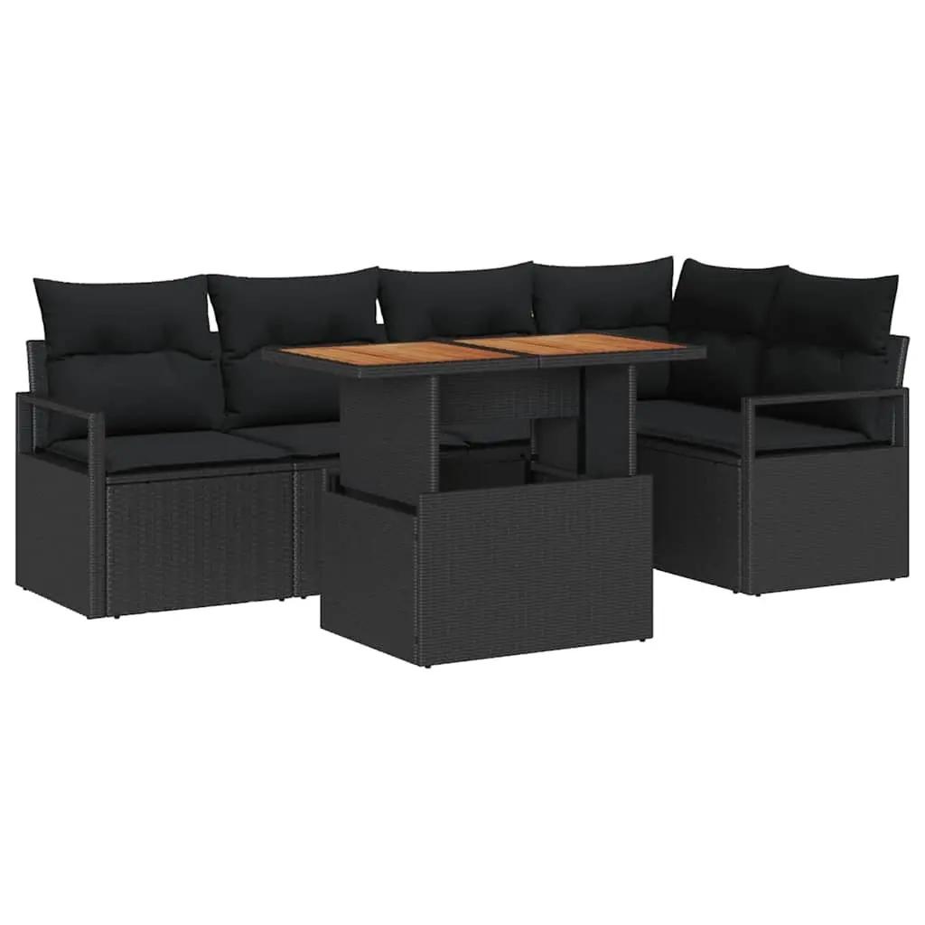 6-Piece Modular Black Poly Rattan Garden Sofa Set