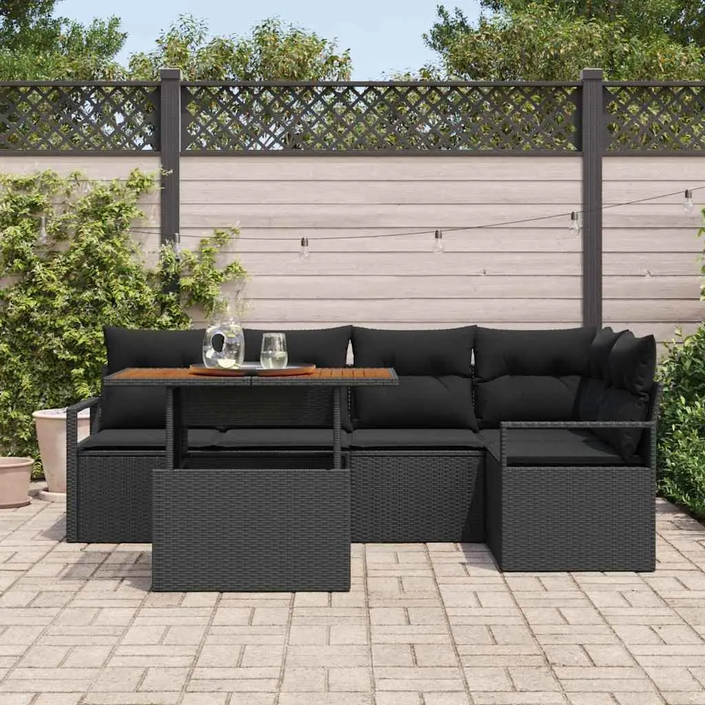 6-Piece Modular Black Poly Rattan Garden Sofa Set
