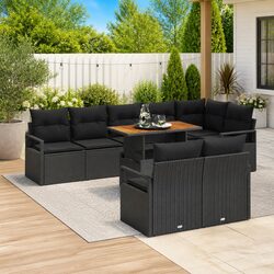 Premium Black Modular 9-Piece Garden Sofa Set
