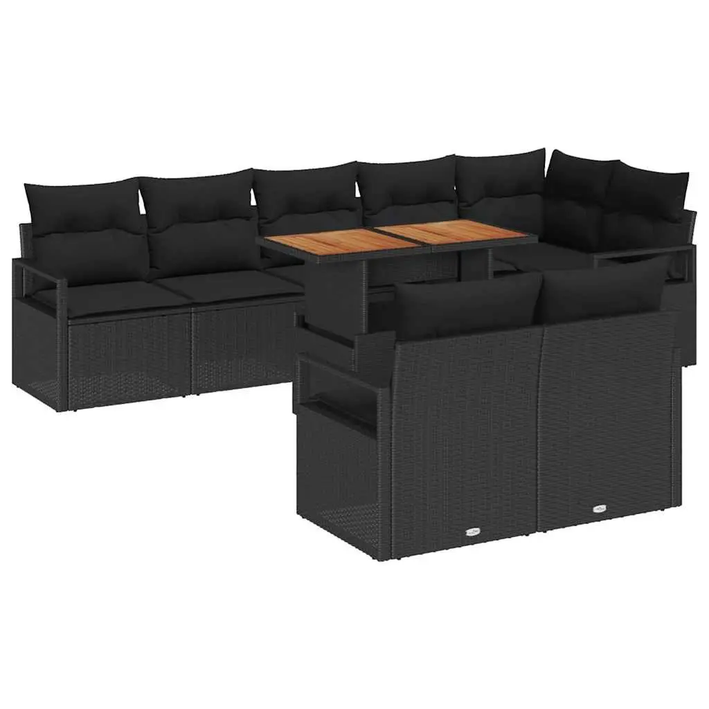 Black Modular 9-Piece Garden Sofa Set