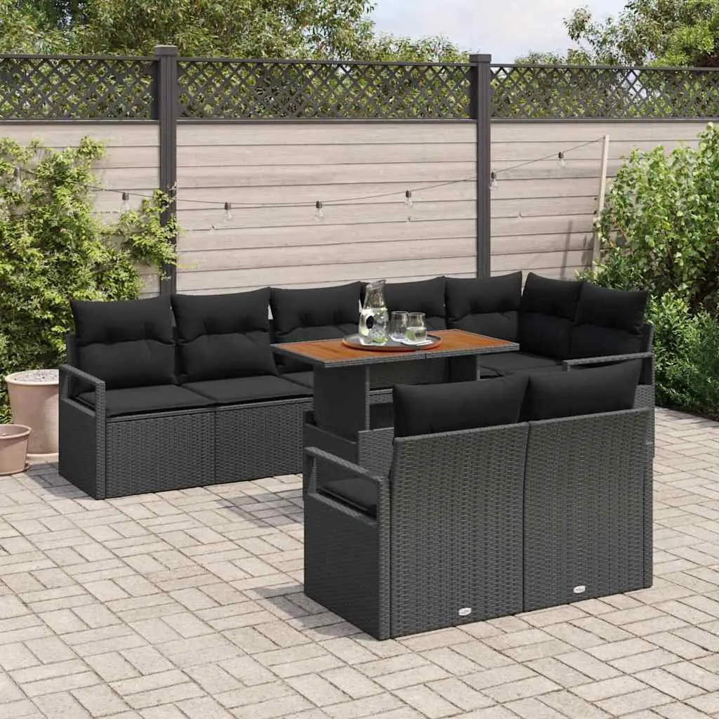 Black Modular 9-Piece Garden Sofa Set