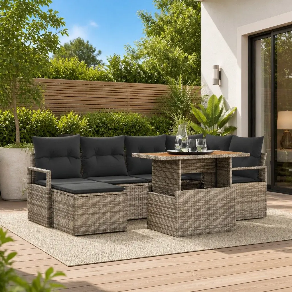 7-Piece Grey Modular Rattan Garden Sofa Set