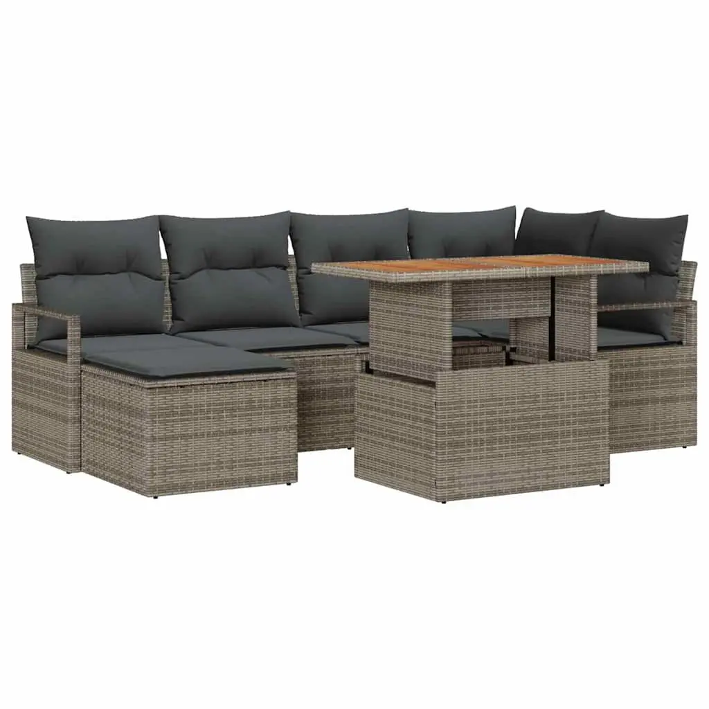 7-Piece Grey Modular Rattan Garden Sofa Set