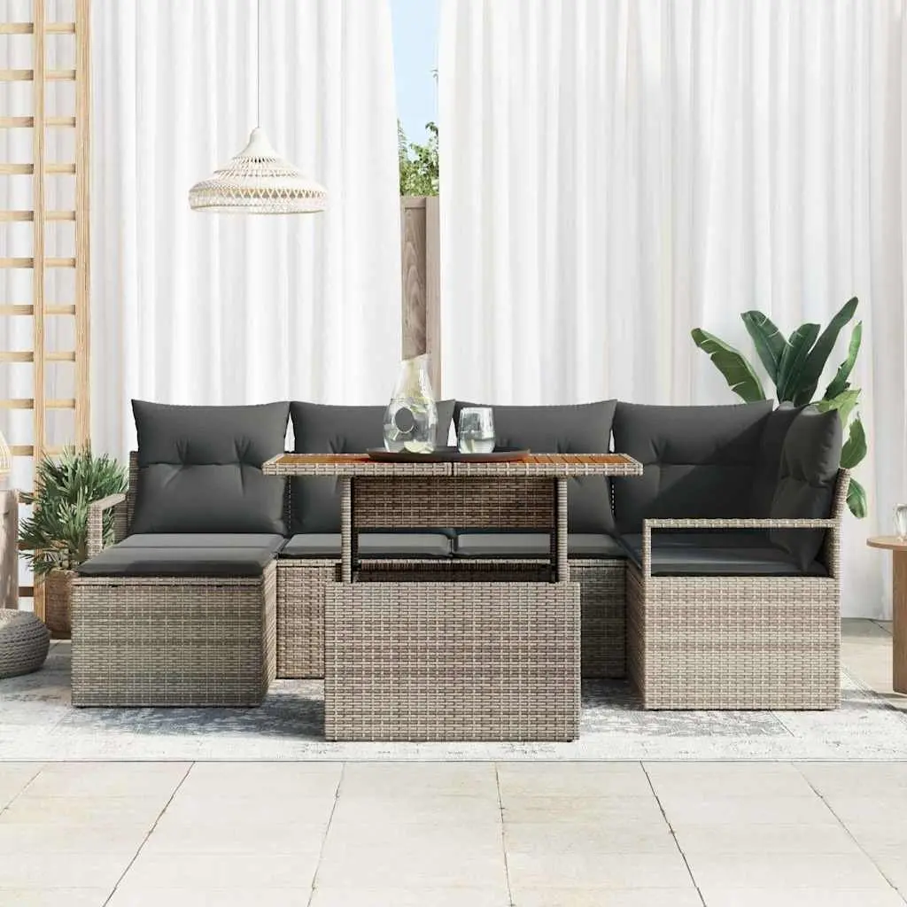 7-Piece Grey Modular Rattan Garden Sofa Set