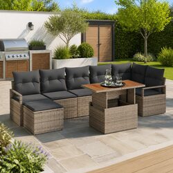 8 Piece Grey Modular Garden Sofa Set with Storage