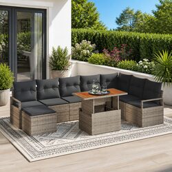 Premium 9-Piece Garden Sofa Set in Grey Poly Rattan