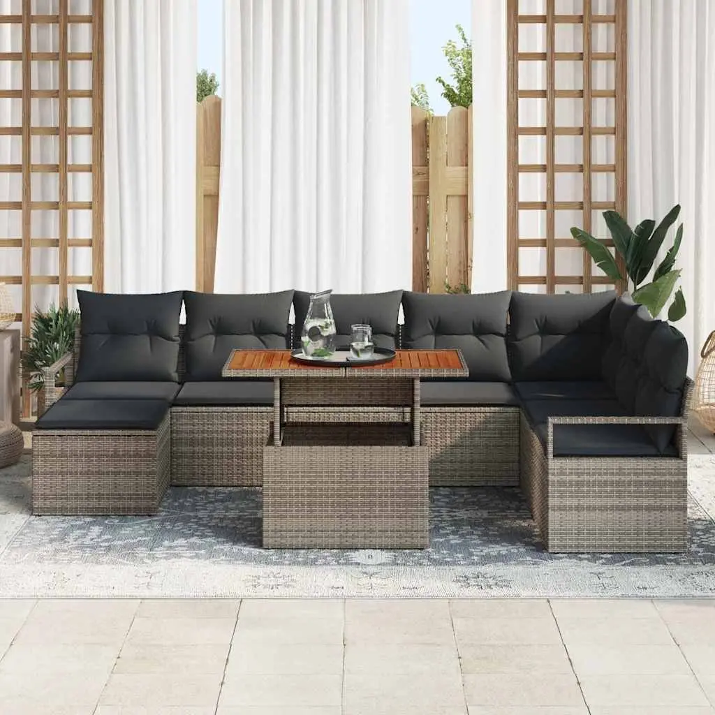 9-Piece Garden Sofa Set in Grey Poly Rattan