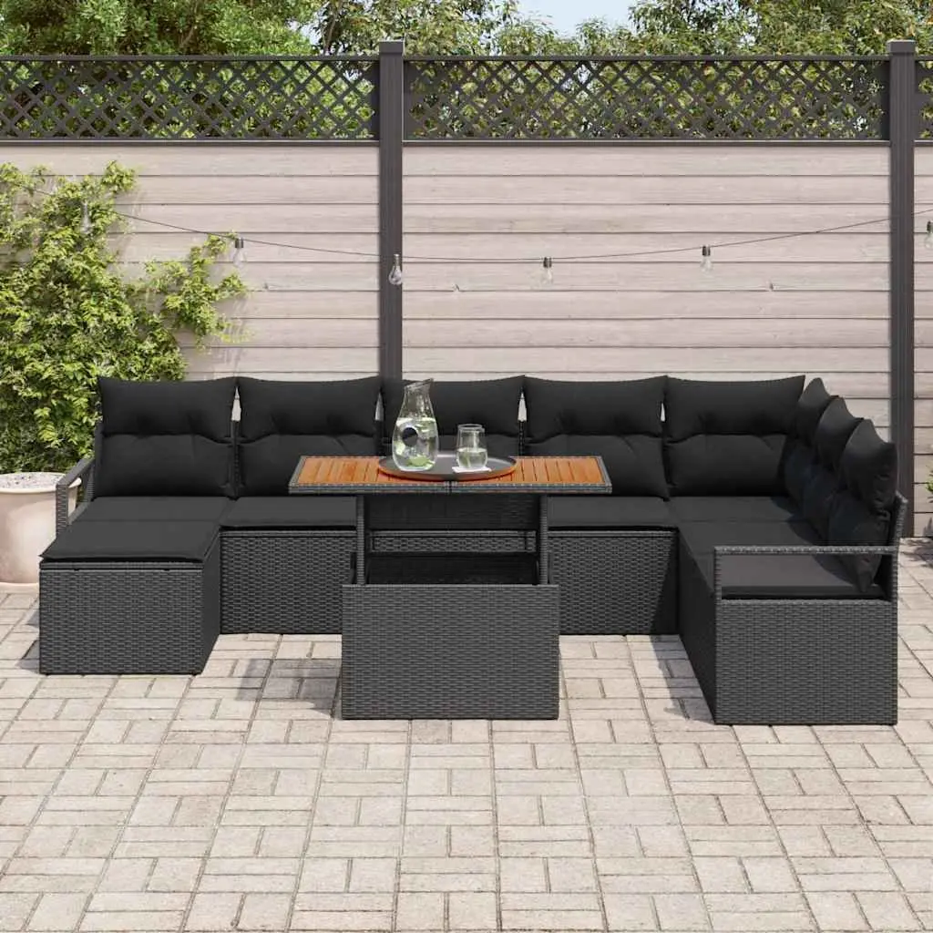 Modular Garden Sofa Set Poly Rattan 9 Pieces Black