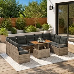 10-Piece Grey Rattan Outdoor Lounge Sofa Set