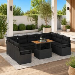 10-Piece Modular Outdoor Garden Sofa Set in Black