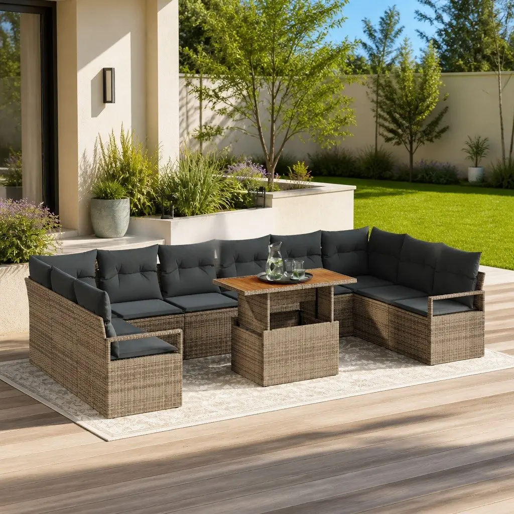 11-Piece Grey Modular Garden Sofa Set