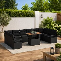 Black Modular 11-Piece Garden Sofa Set with Storage