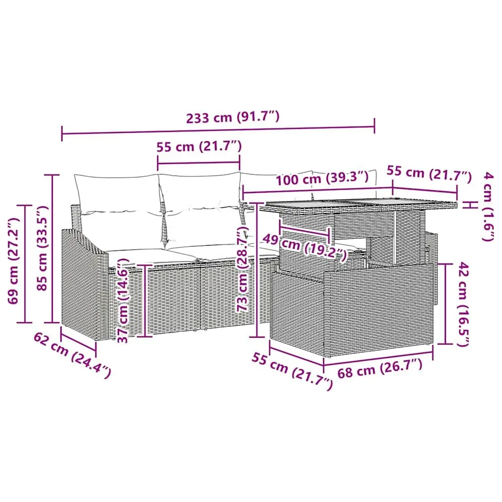 5 Piece Modular Garden Sofa Set in Grey