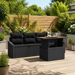 Premium Black Poly Rattan Garden Sofa Set - 5 Pieces