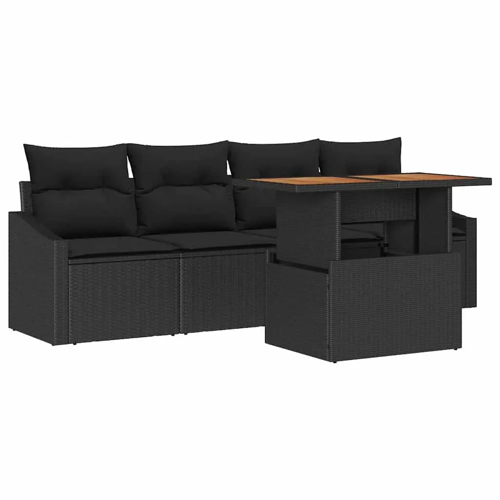 Garden Sofa Set 5 pcs Black Poly Rattan Outdoor Furniture with Storage Table