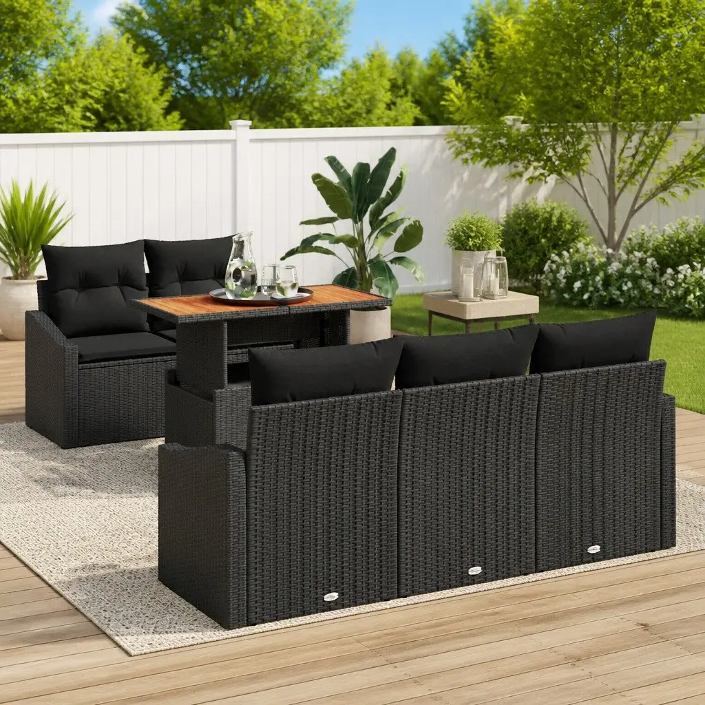 6-Piece Modular Outdoor Sofa Set with Storage in Black
