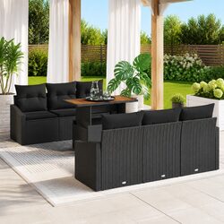 Black Poly Rattan 7-Piece Garden Sofa Set